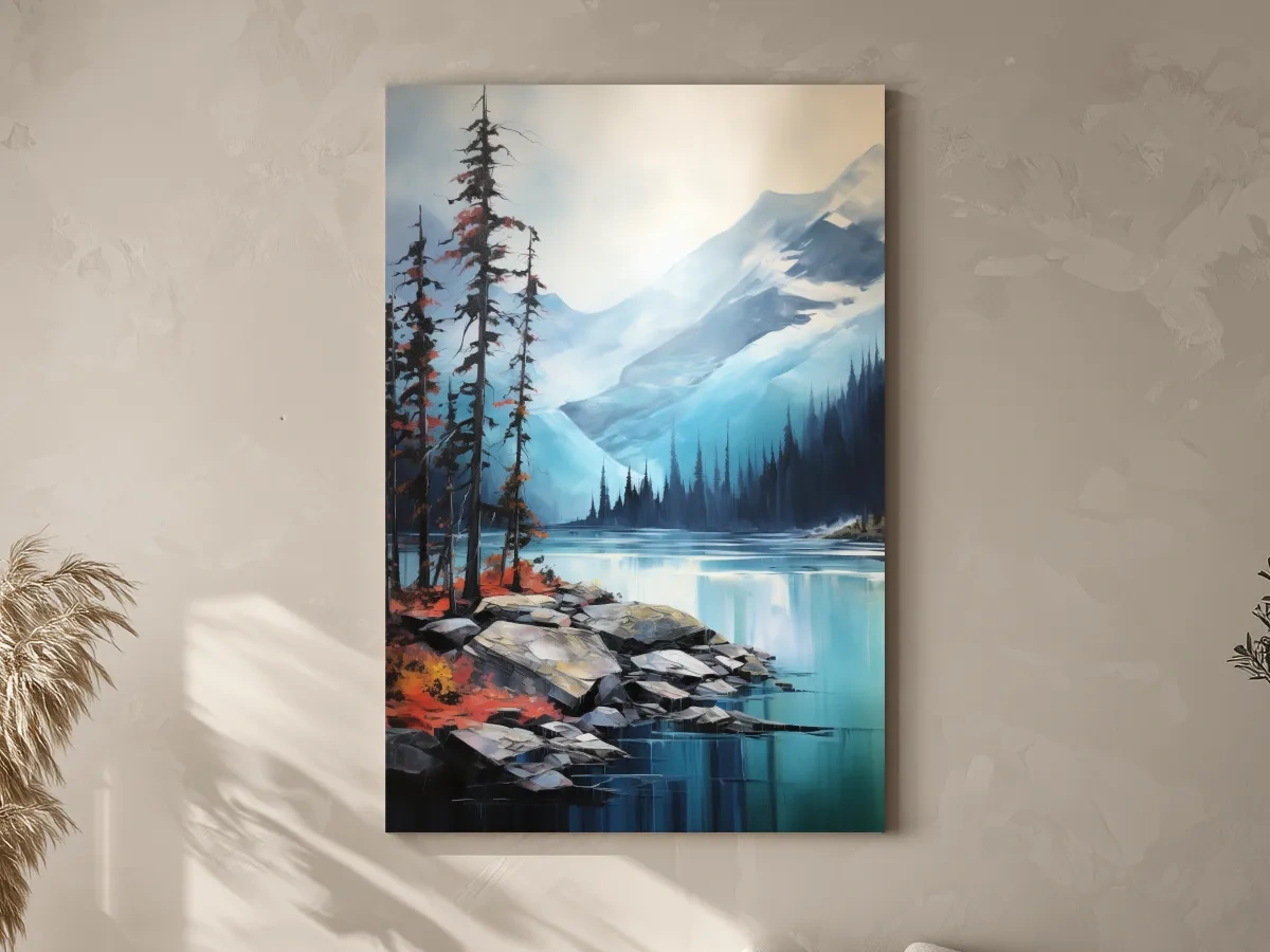 Turquoise Alpine Lake And Mountain Watercolor - Serene Forest Wall Art