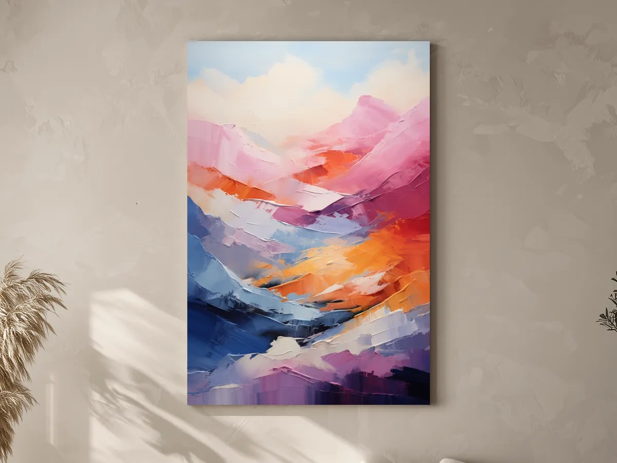 Vibrant Abstract Mountain Landscape Painting - Colorful Impasto Texture Wall Art