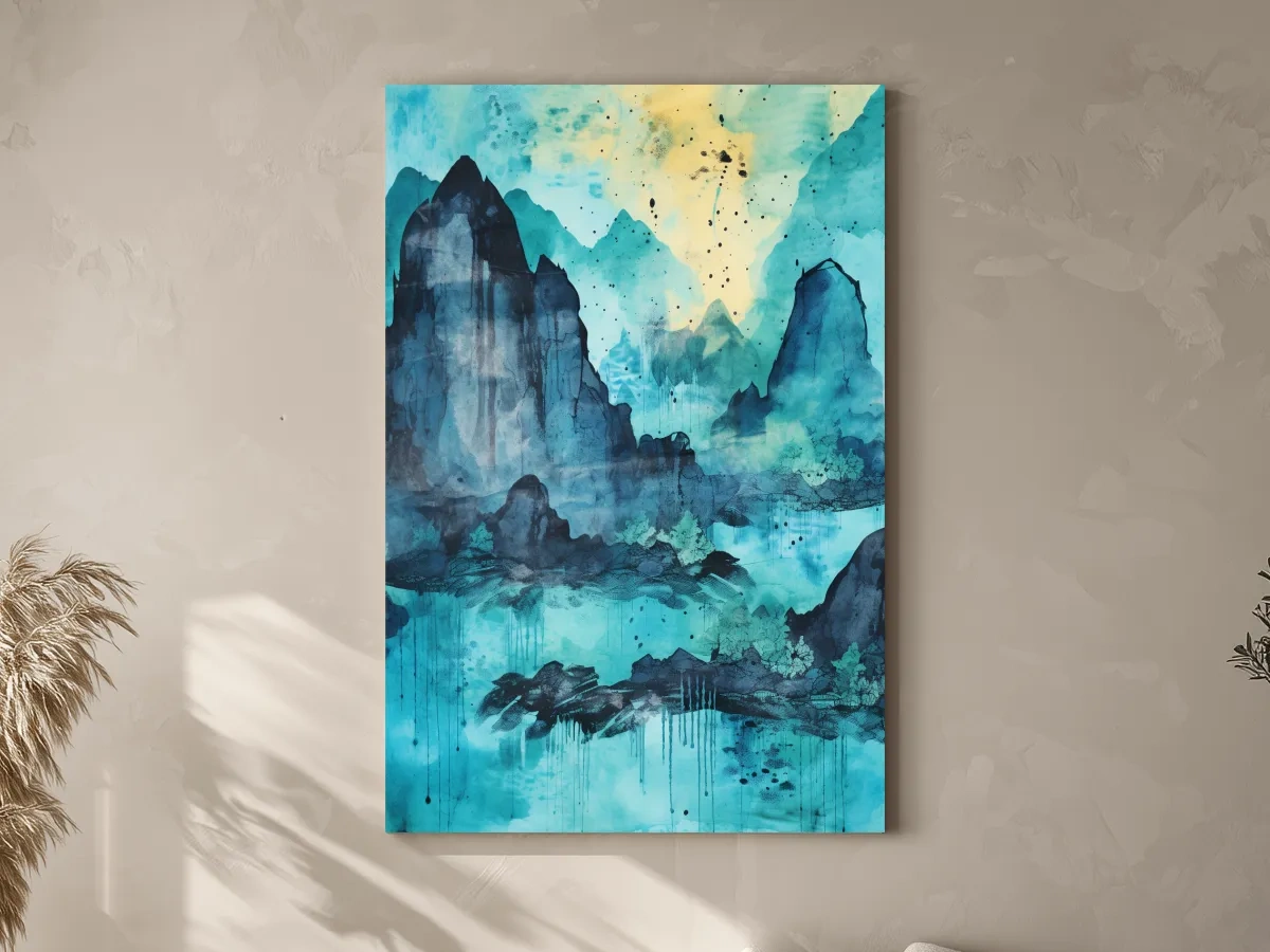 Abstract Mountain Lake Watercolor - Landscape Wall Art