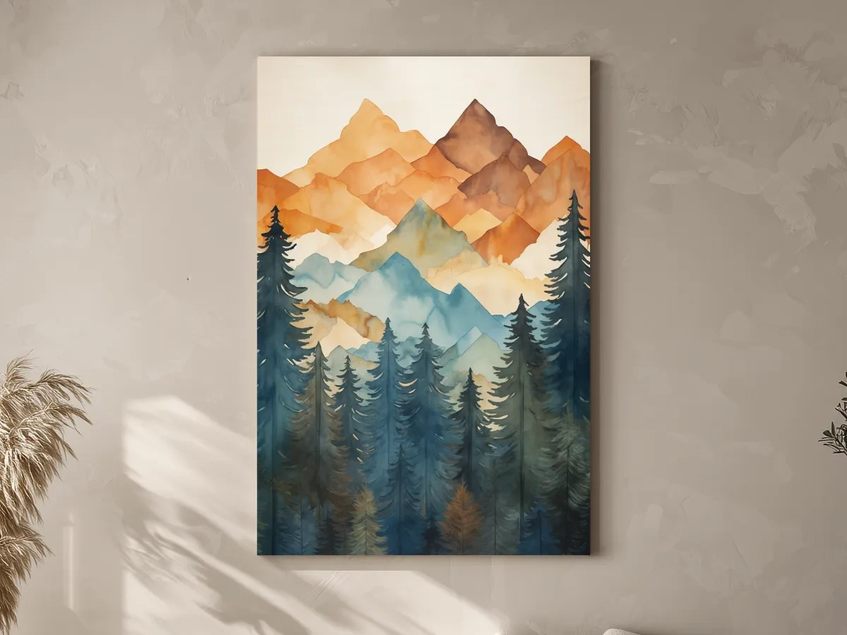 Alpine Mountains Pine Forest Watercolor - Nature Landscape Wall Art
