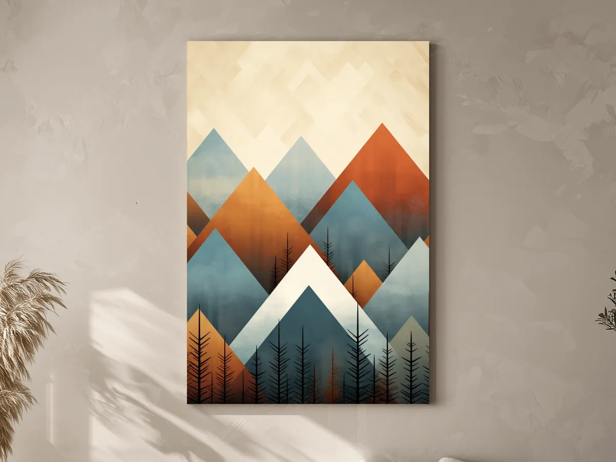 Geometric Pine Mountain Peaks - Minimalist Mid Century Wall Art
