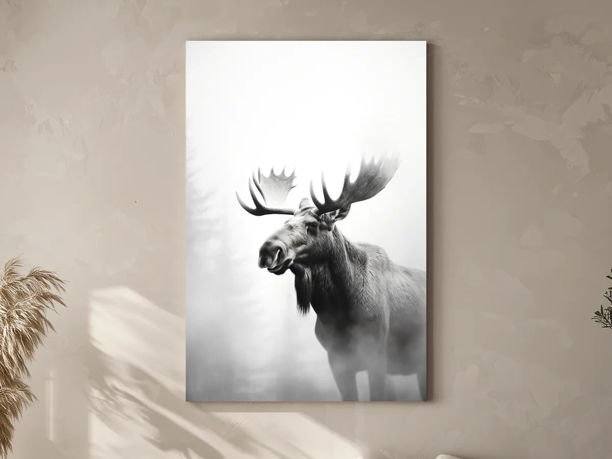 Moody Black And White Moose Portrait - Misty Wildlife Photography Artwork