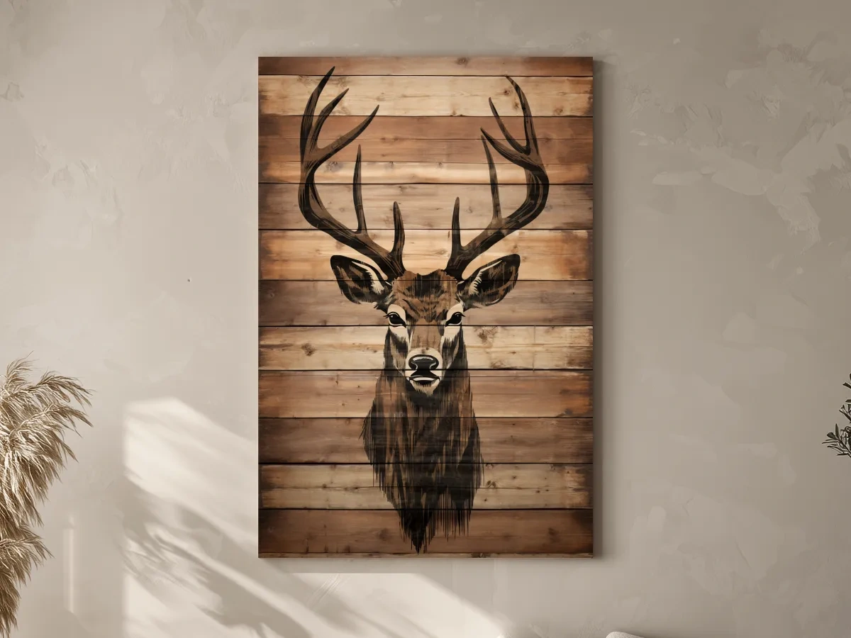 Rustic Stag Head Wood Burning Art - Cabin Lodge Wildlife Artwork