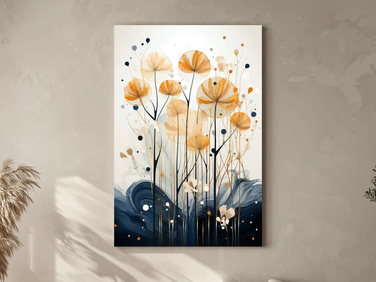 Abstract Golden Wildflower Ink Wash - Botanical Boho Wall Art