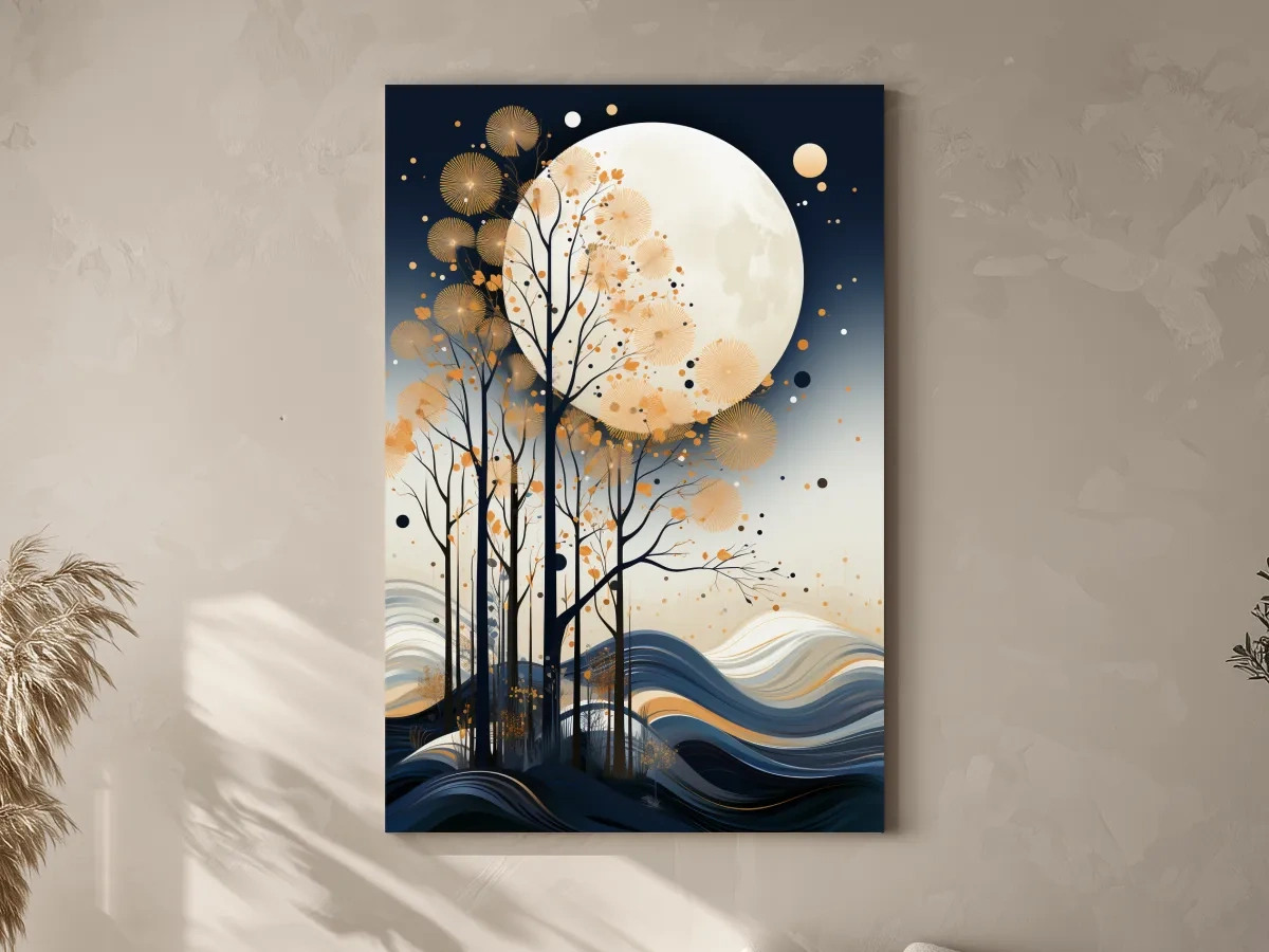 Elegant illustration of a forest under the night sky