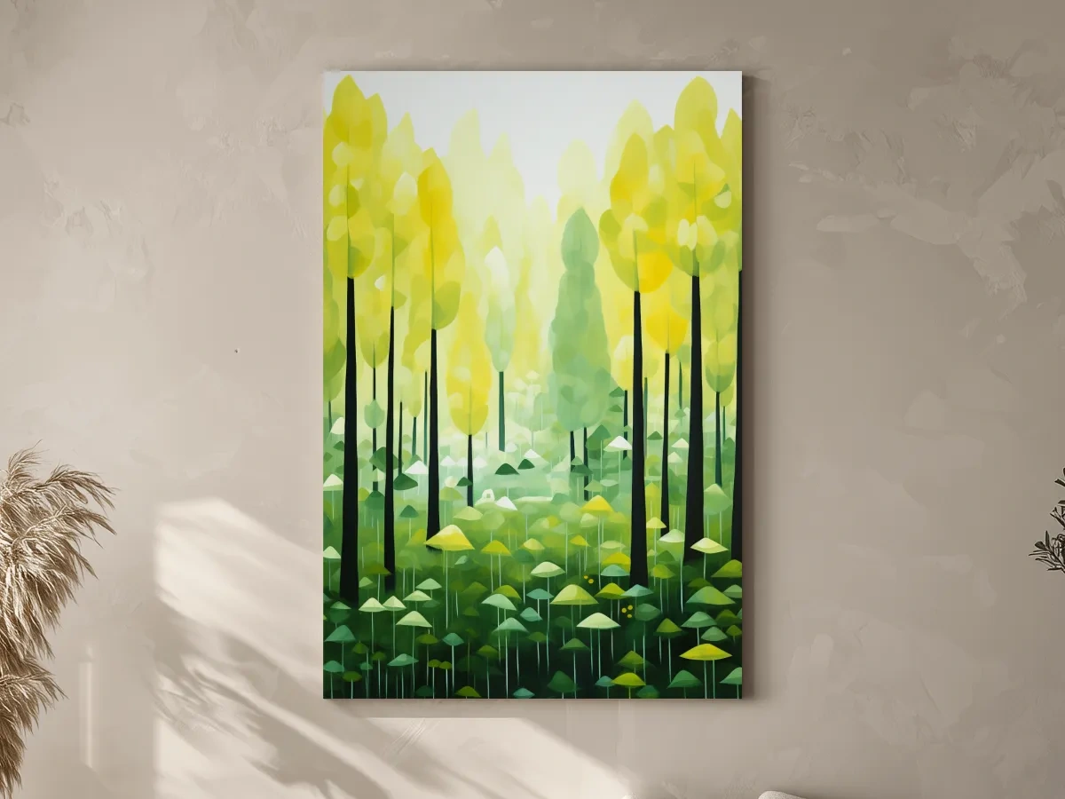 Sunlit Abstract Forest Canopy Painting - Storybook Woodland Wall Art
