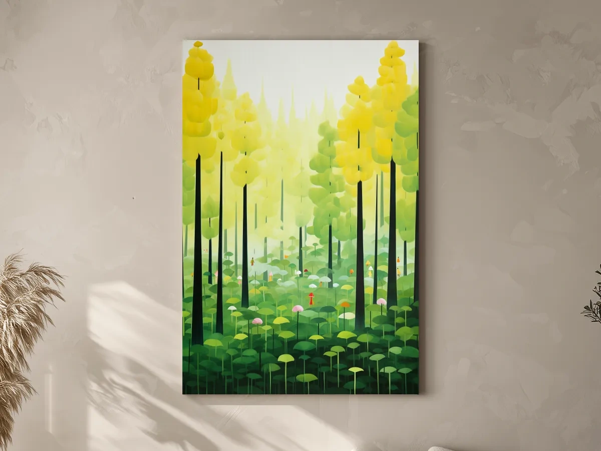 Whimsical Colorful Forest Painting - Surreal Botanical Wall Art