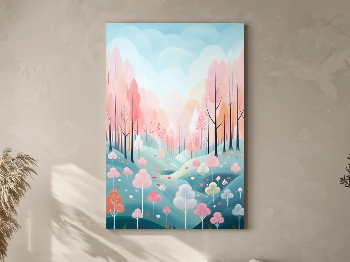 Pastel painting of a colorful dreamy forest