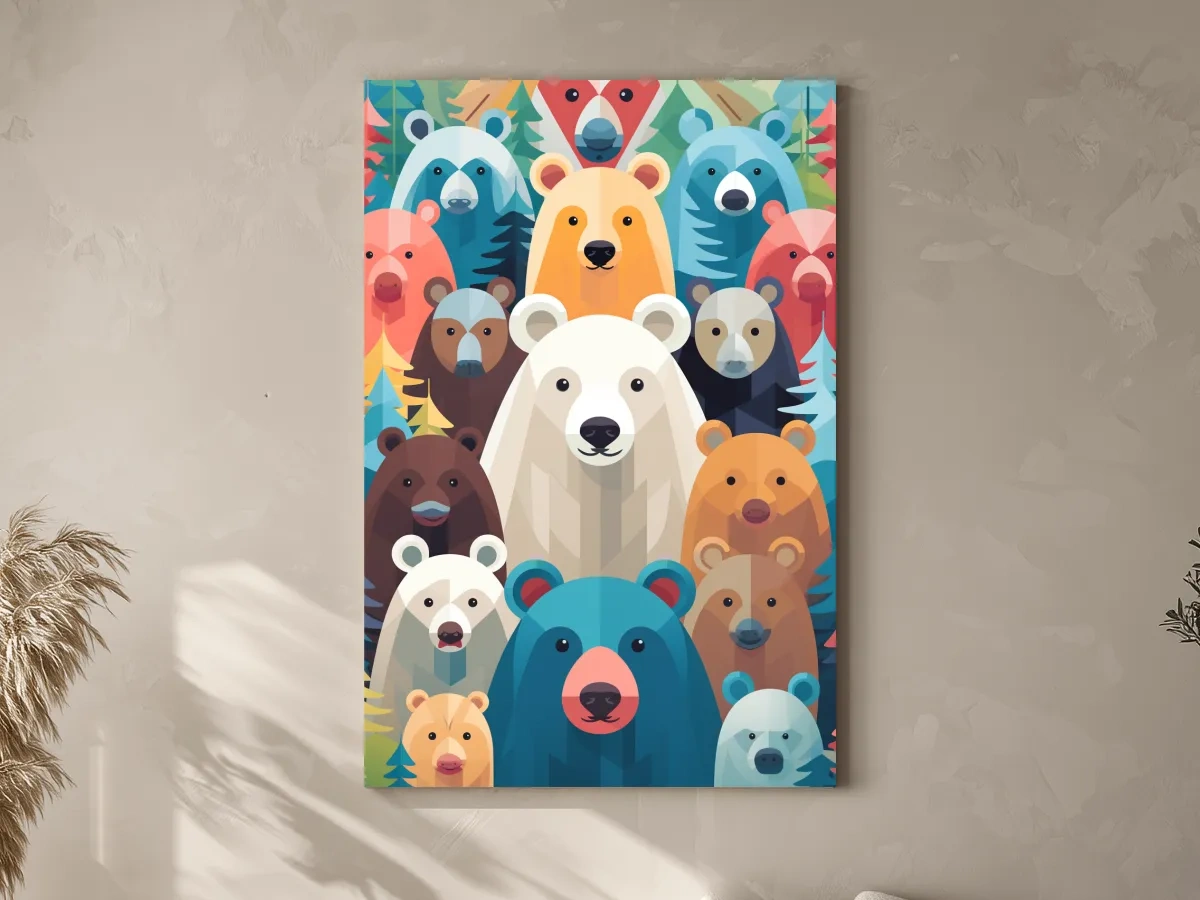 Colorful Bear Family Collage - Childrens Nursery Wildlife Wall Art