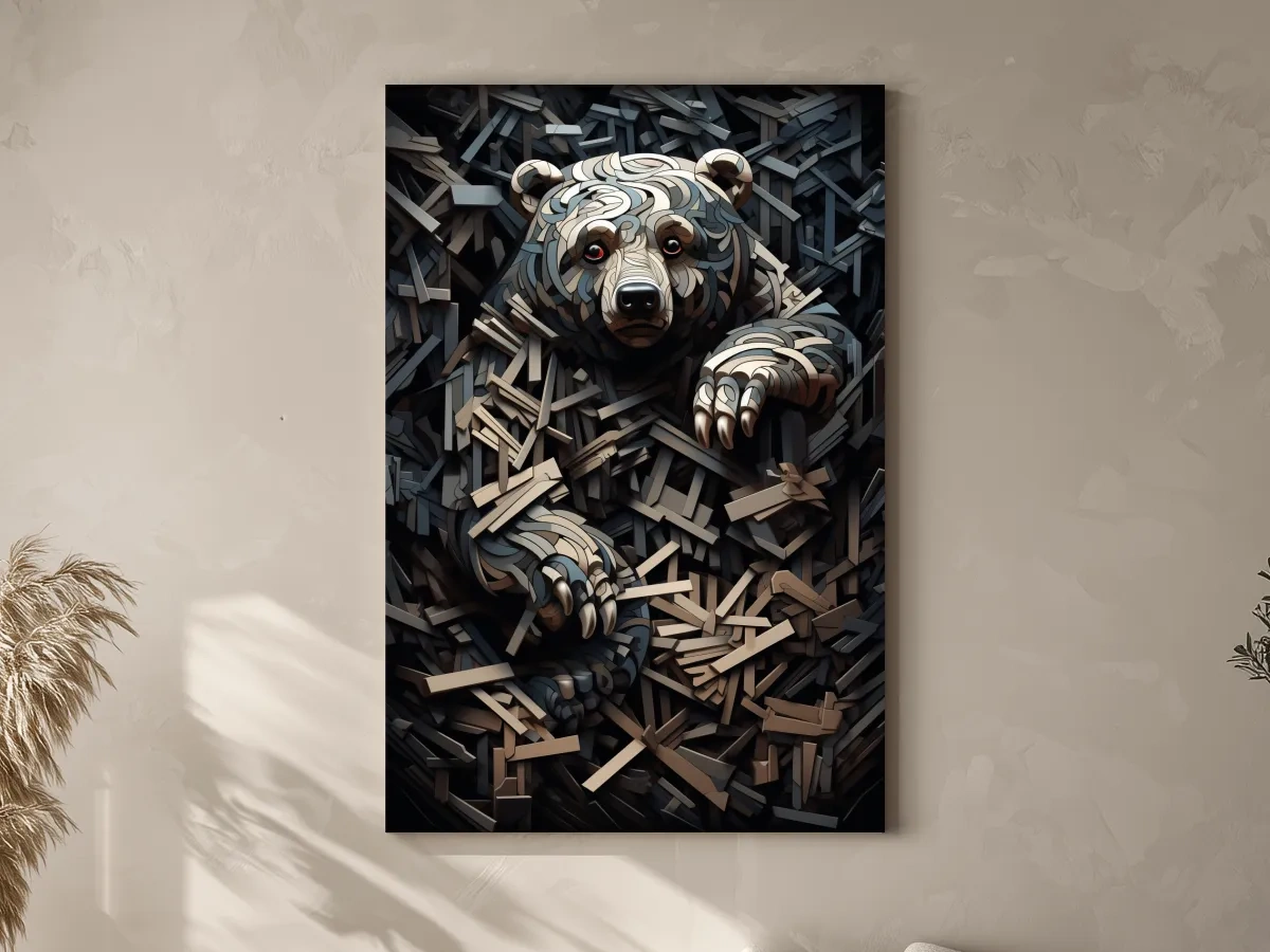 Deconstructed Hidden Grizzly Bear - 3D Abstract Wildlife Wall Art