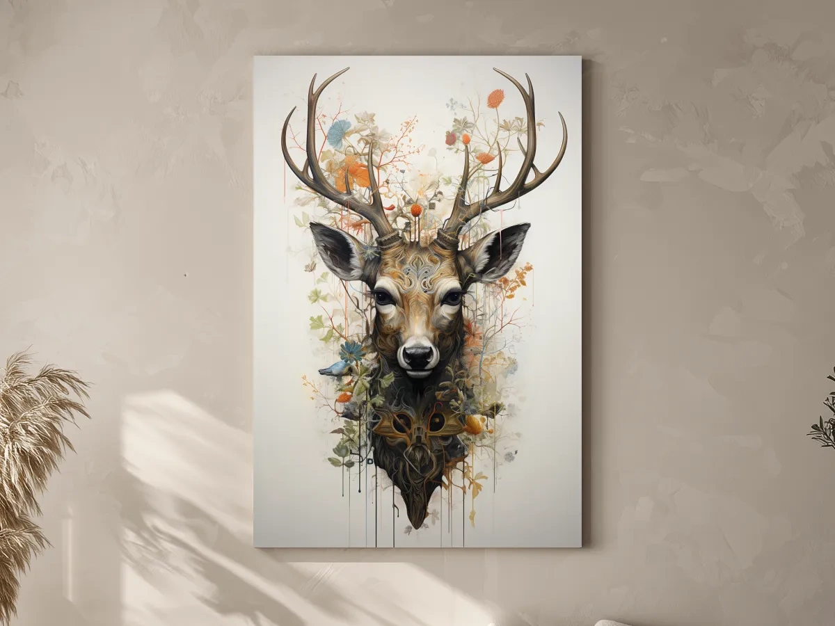 Ornate Floral Deer Head Illustration - Elegant Woodland Wildlife Wall Art