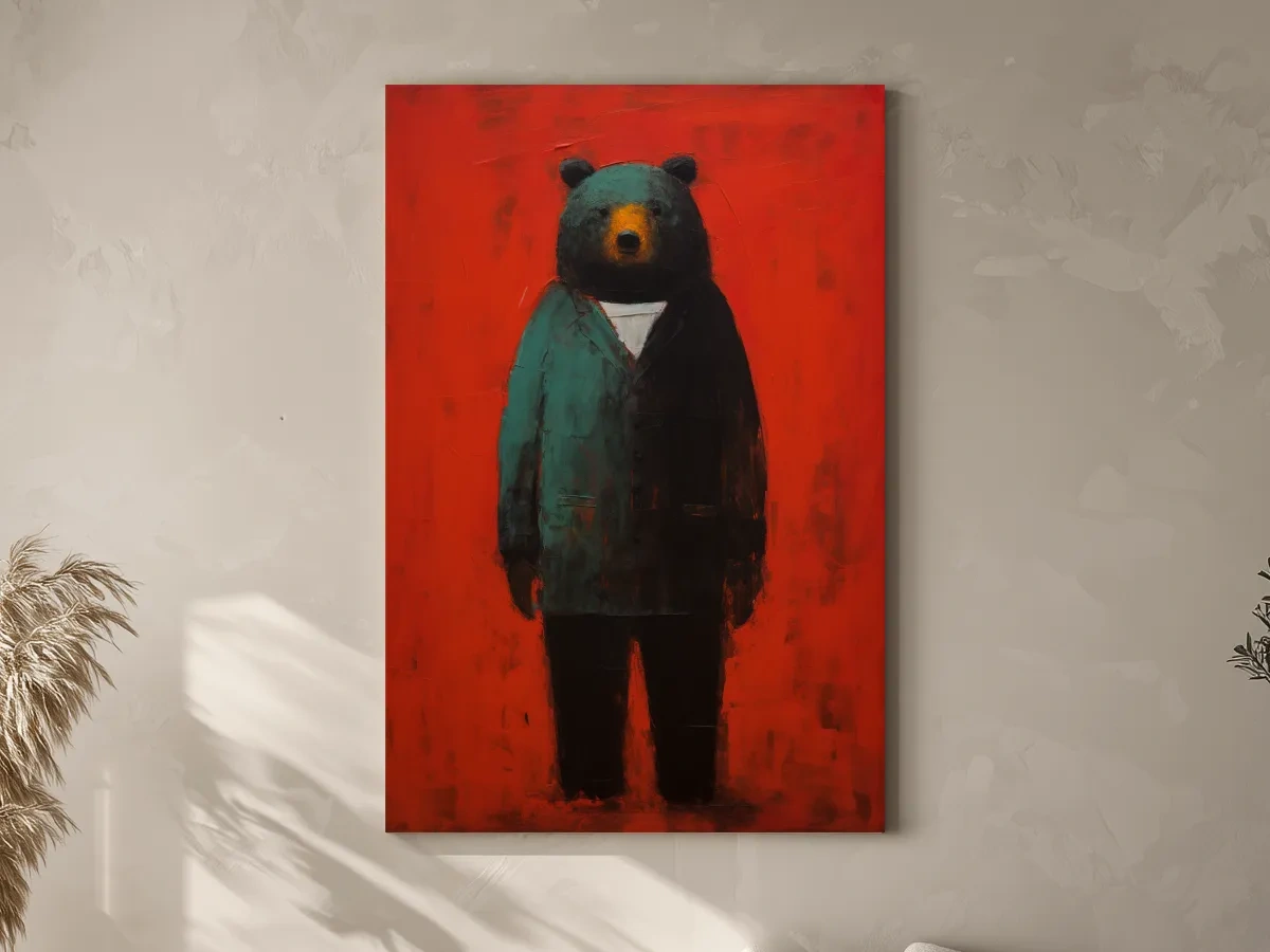 Moody Bear Wearing Suit Portrait Painting - Expressive Wildlife Wall Art