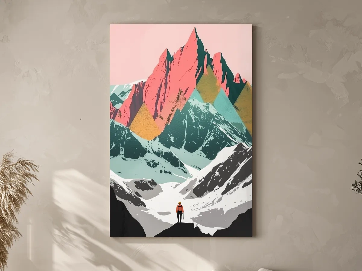 Vibrant Alpine Peaks Illustration - Colourful Mountain Wall Art