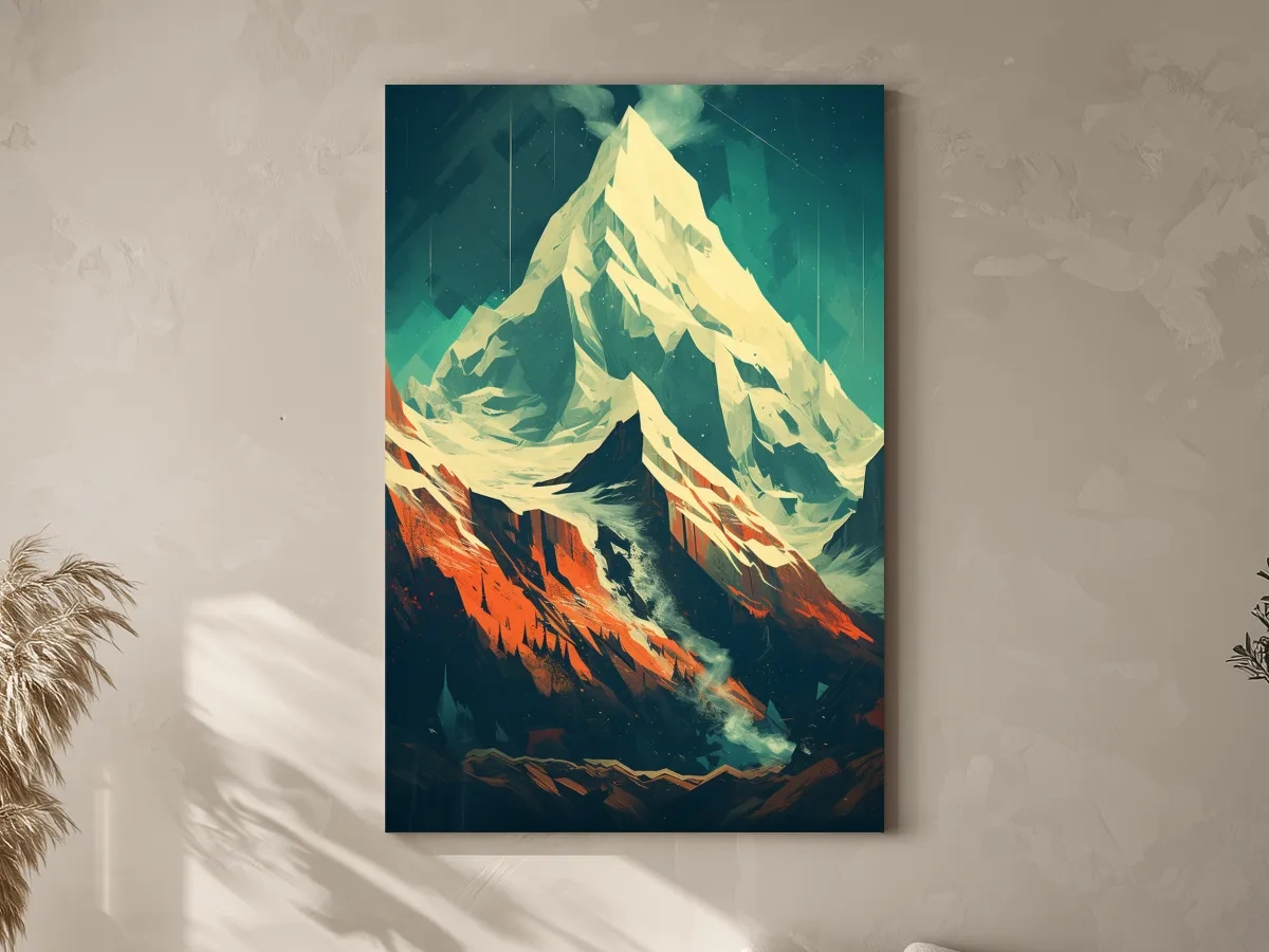 Retro Geometric Glacier Mountain Peak Artwork - Alpine Landscape Wall Art