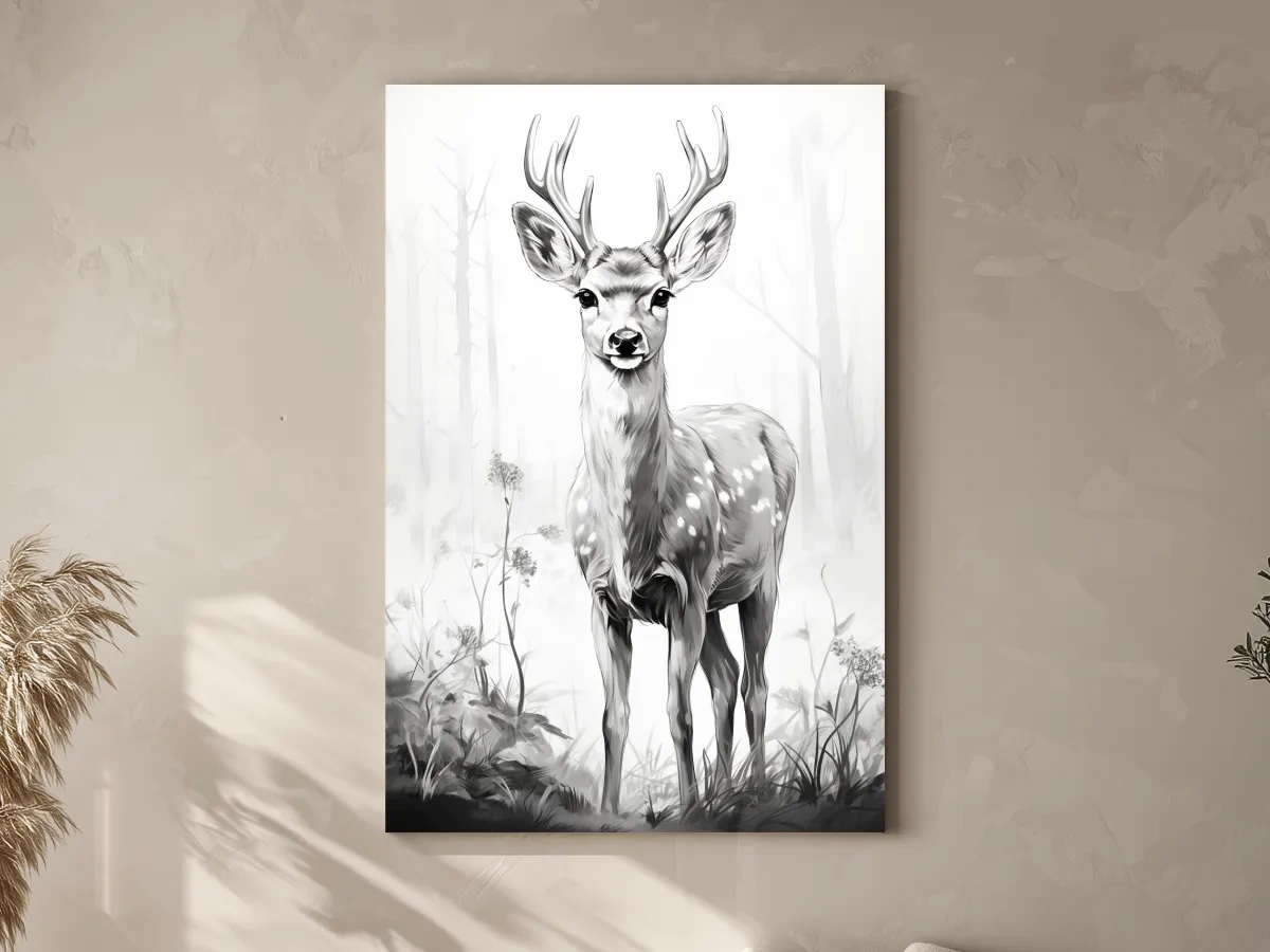 Minimalist Black And White Deer Sketch - Woodland Wildlife Wall Art