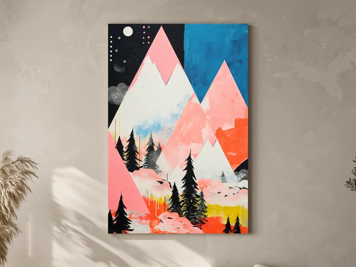 Simple geometric and abstract mountain painting