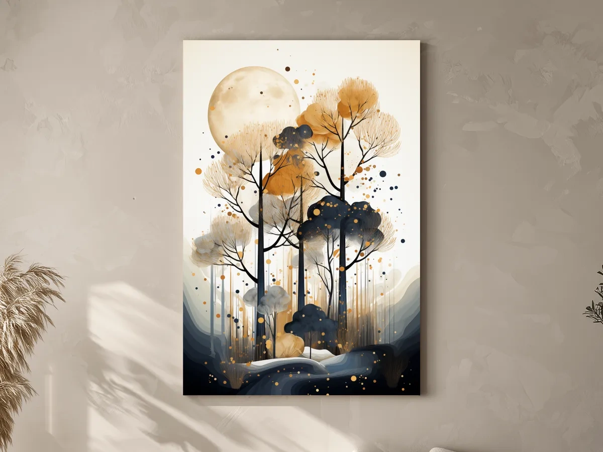 Surreal Chic Moonlit Boho Forest Illustration - Modern Botanical Wall Art