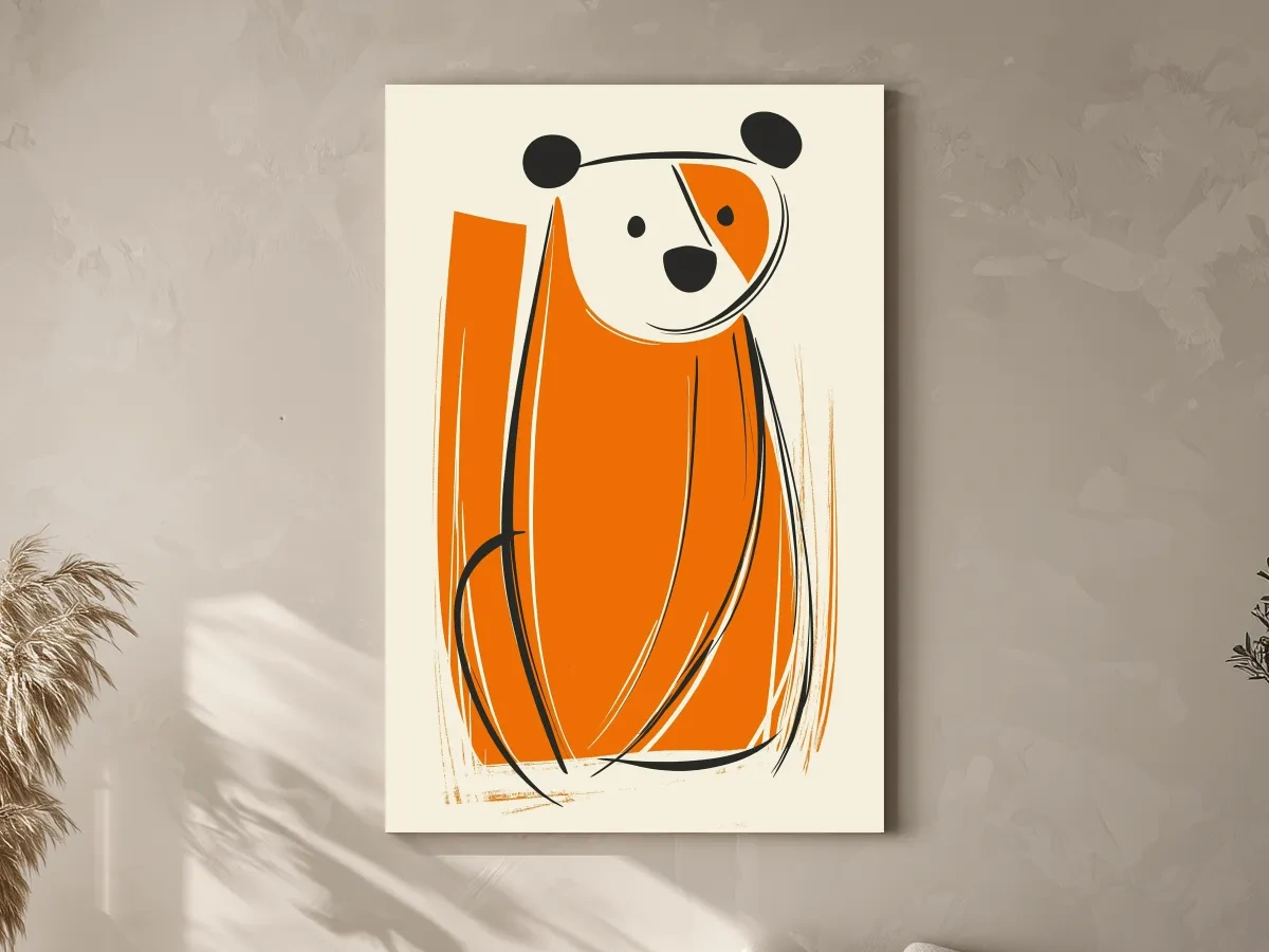 Minimalist Bear Caricature Illustration - Modern Nursery Wall Art