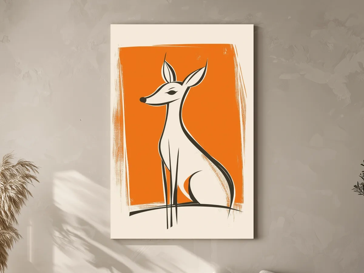Stylized Deer Caricature Illustration - Mid Century Modern Wildlife Wall Art
