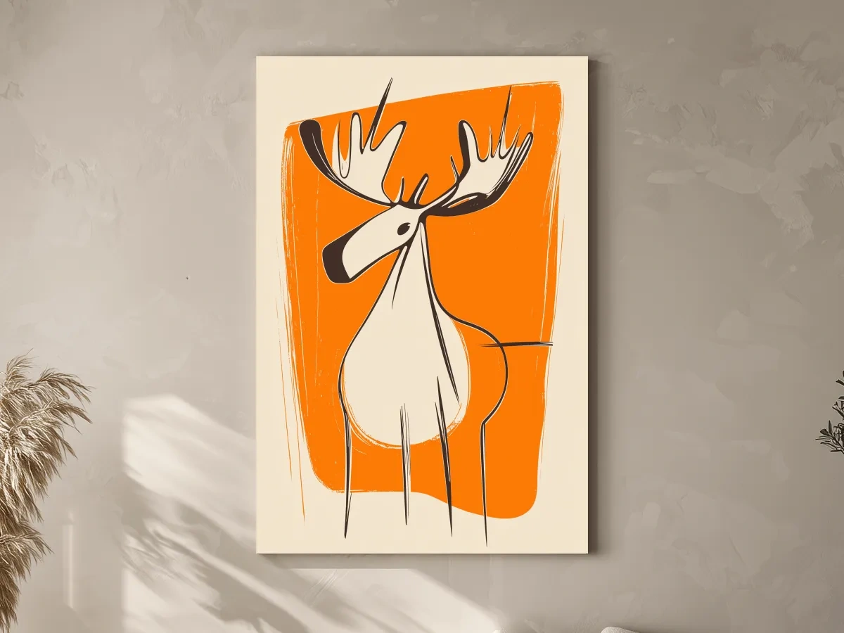 Mid-Century Minimalist Moose Caricature Illustration - Modern Wildlife Wall Art