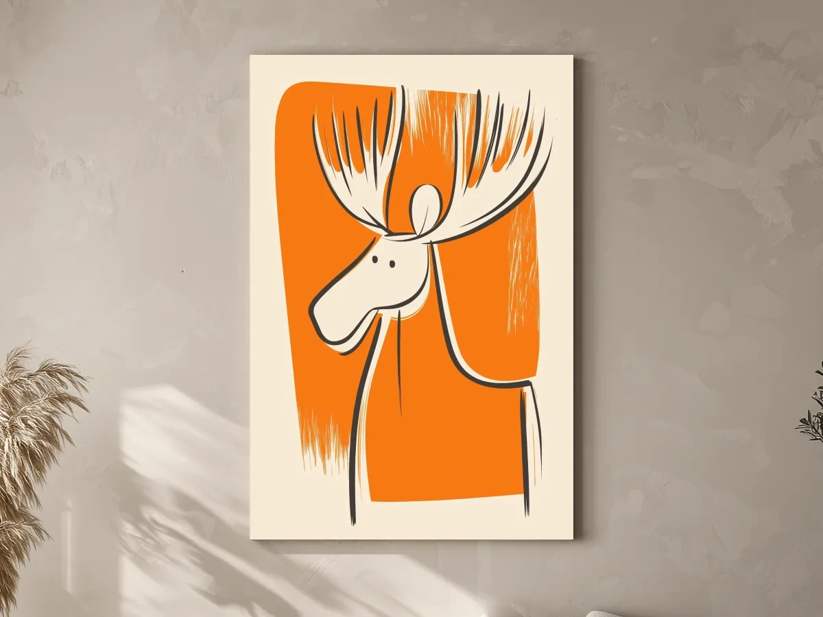 Minimalist Caricature Moose Illustration - Cartoon Wildlife Wall Art
