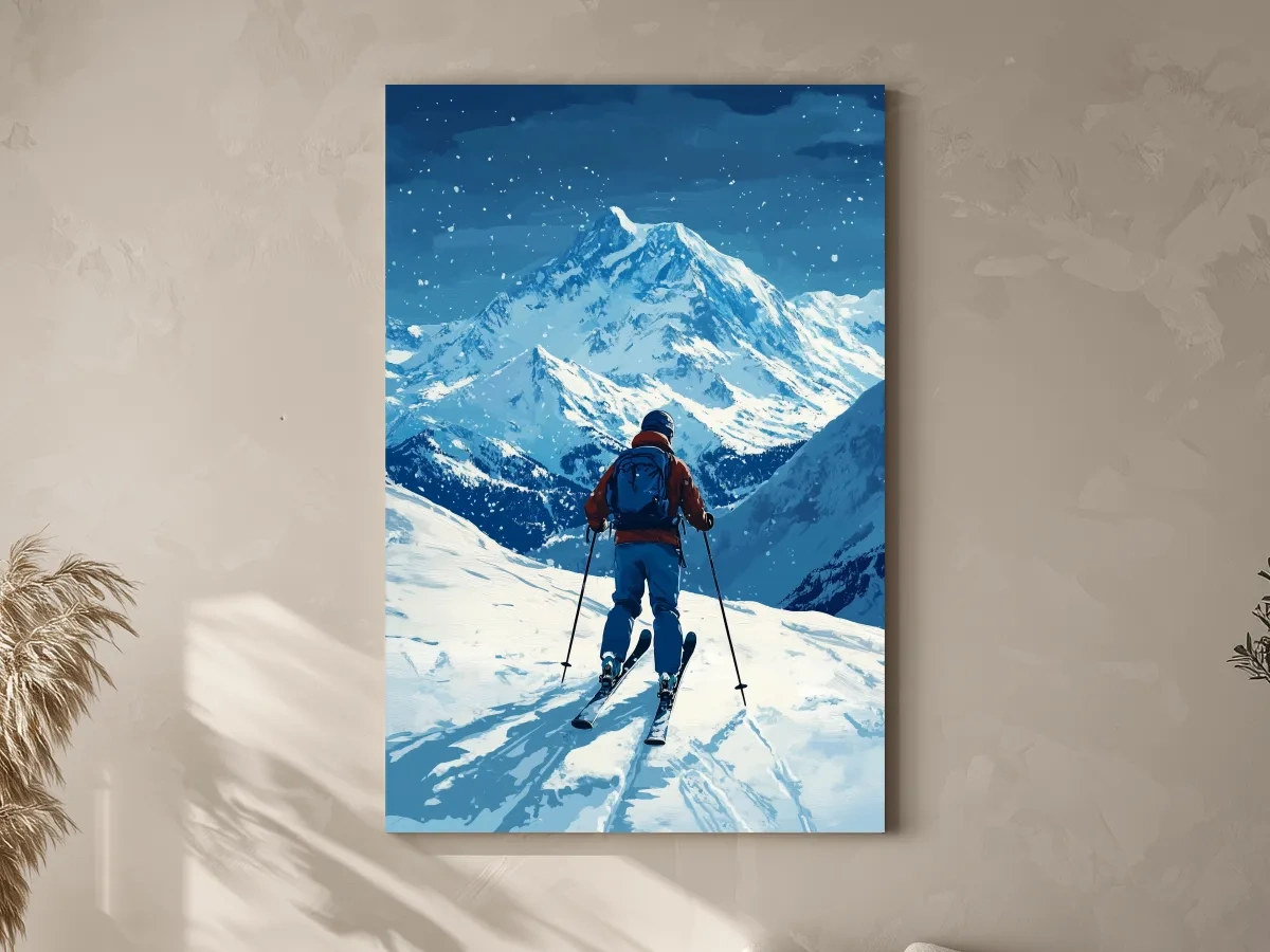 Alpine Skier In Snowy Mountain Peaks - Winter Adventure Landscape Wall Art