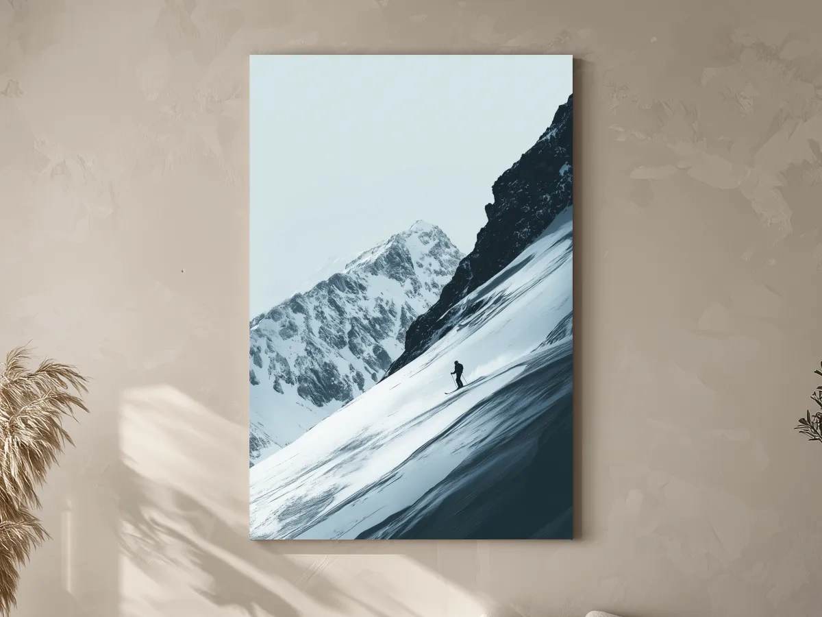 Snowy Alpine Skier Artwork - Minimalist Ski Wall Art