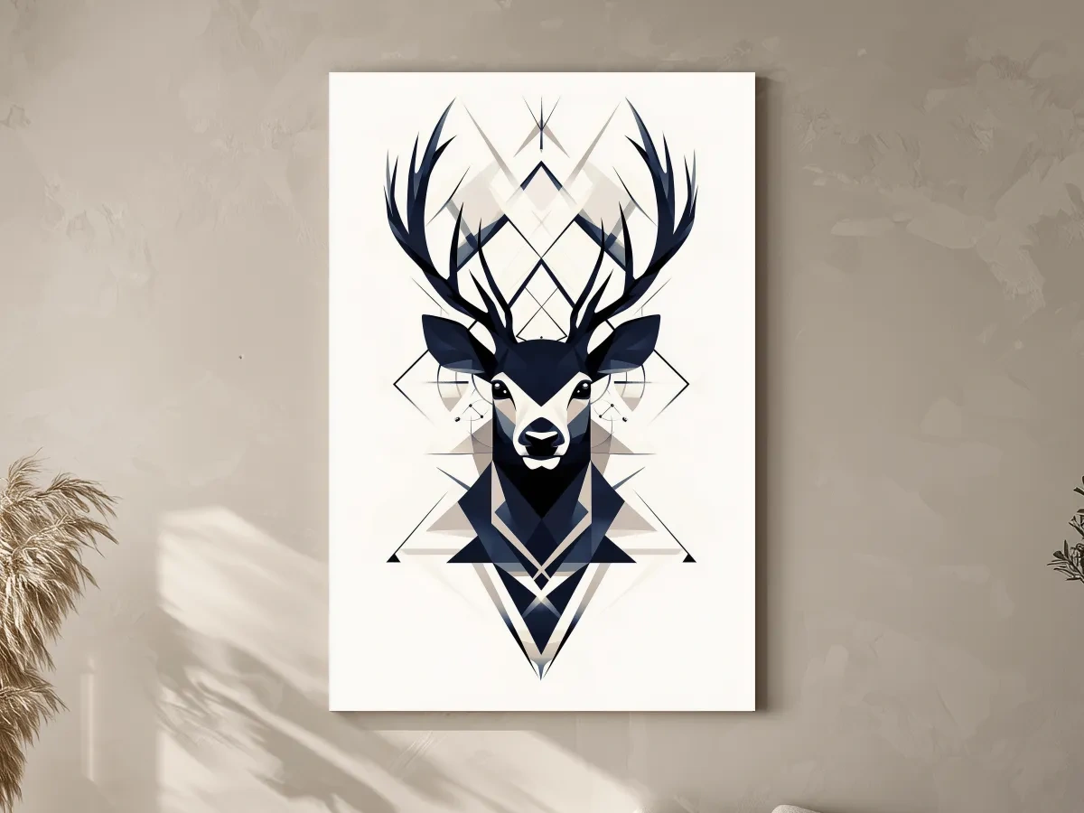 Geometric Stag Head Illustration - Tribal Style Wildlife Wall Art