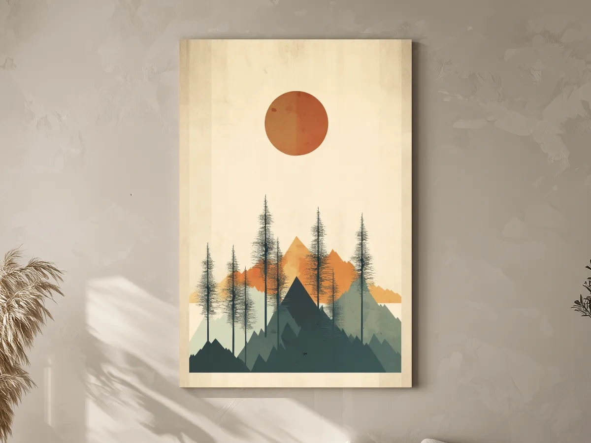Minimalist Mountain Landscape Illustration - Modern Scandinavian Wall Art