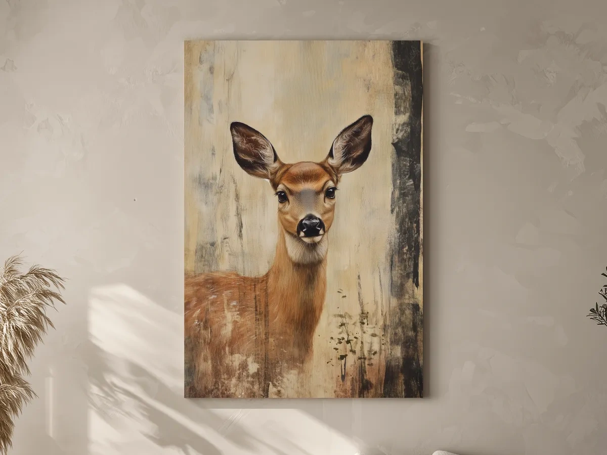 Rustic white tail deer painting artwork, textured effect