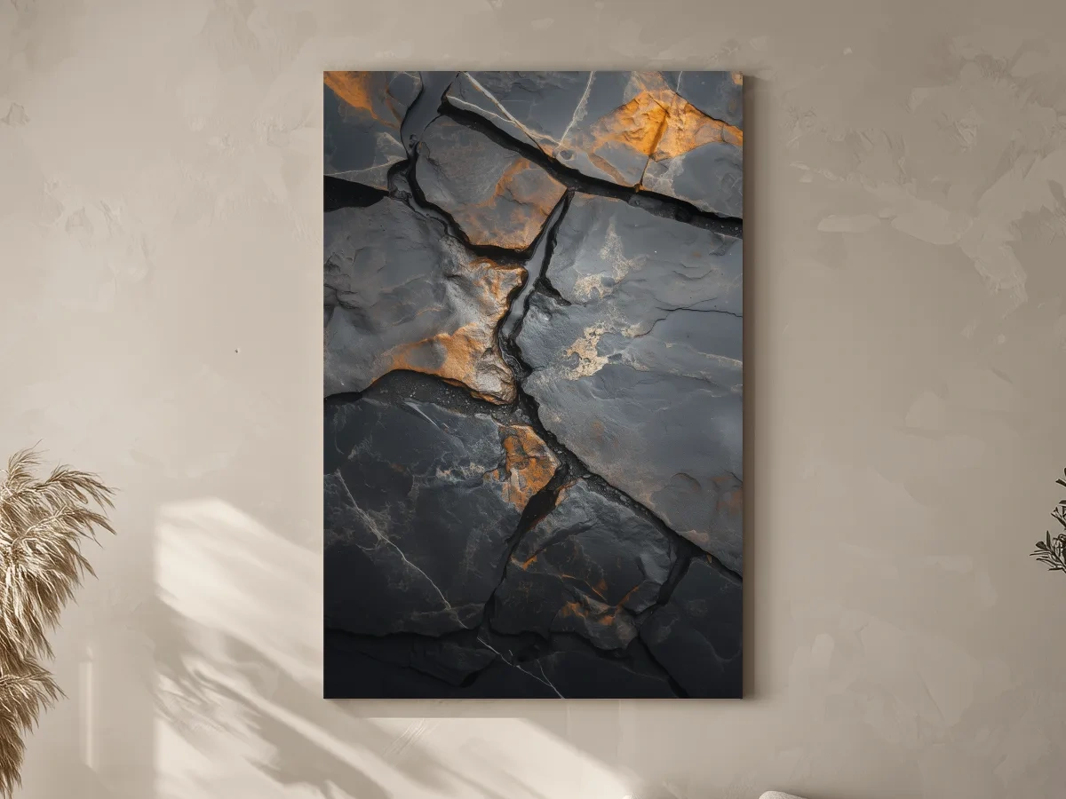 Charcoal Slate Stone Texture Organic Artwork - Modern Abstract Geology Wall Art