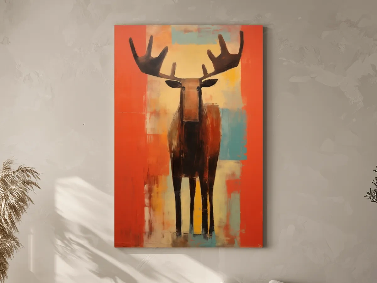 Expressionist Abstract Moose Portrait Painting - Vibrant Rustic Wildlife Wall Art