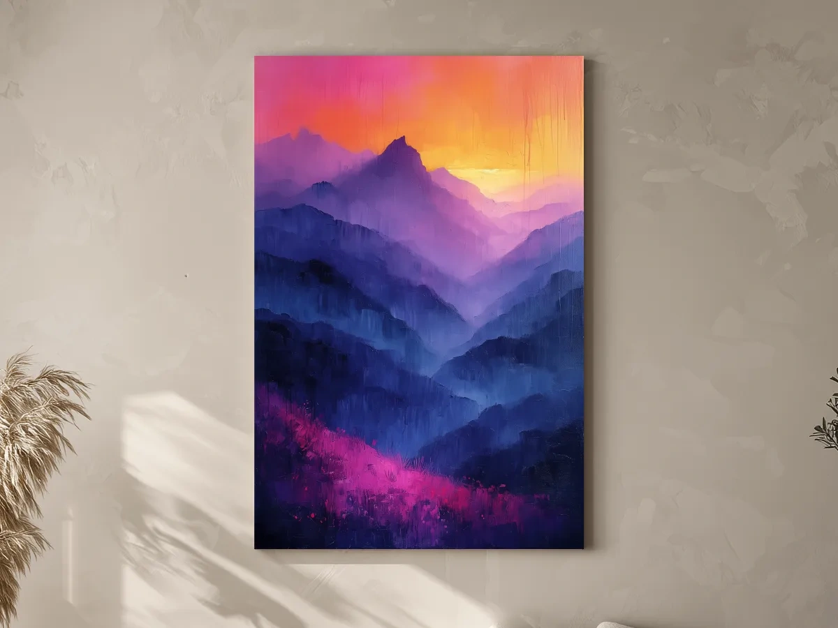 Vibrant Abstract Sunset Mountain Layers - Colorful Contemporary Wall Art