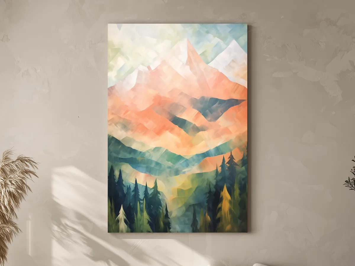 Abstract Pastel Alpine Sunrise Landscape - Colorful Forest Wall Art