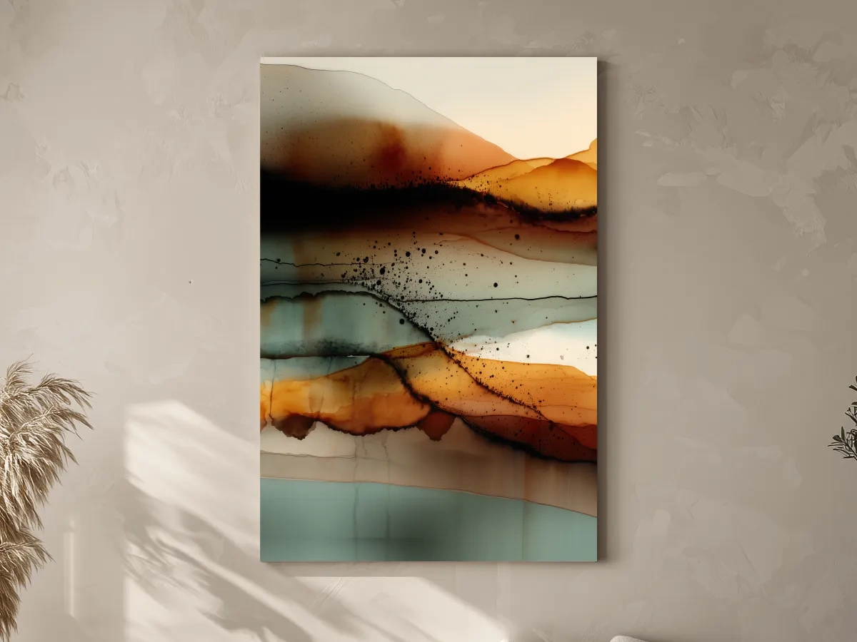 Earth Tone Ink Wash Mountain Landscape - Abstract Modern Wall Art