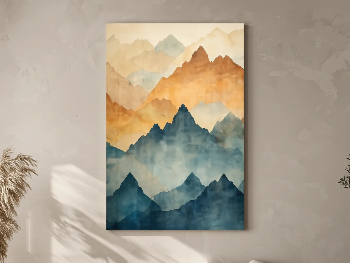 Foggy Layered Mountain Watercolor Landscape - Abstract Wall Art