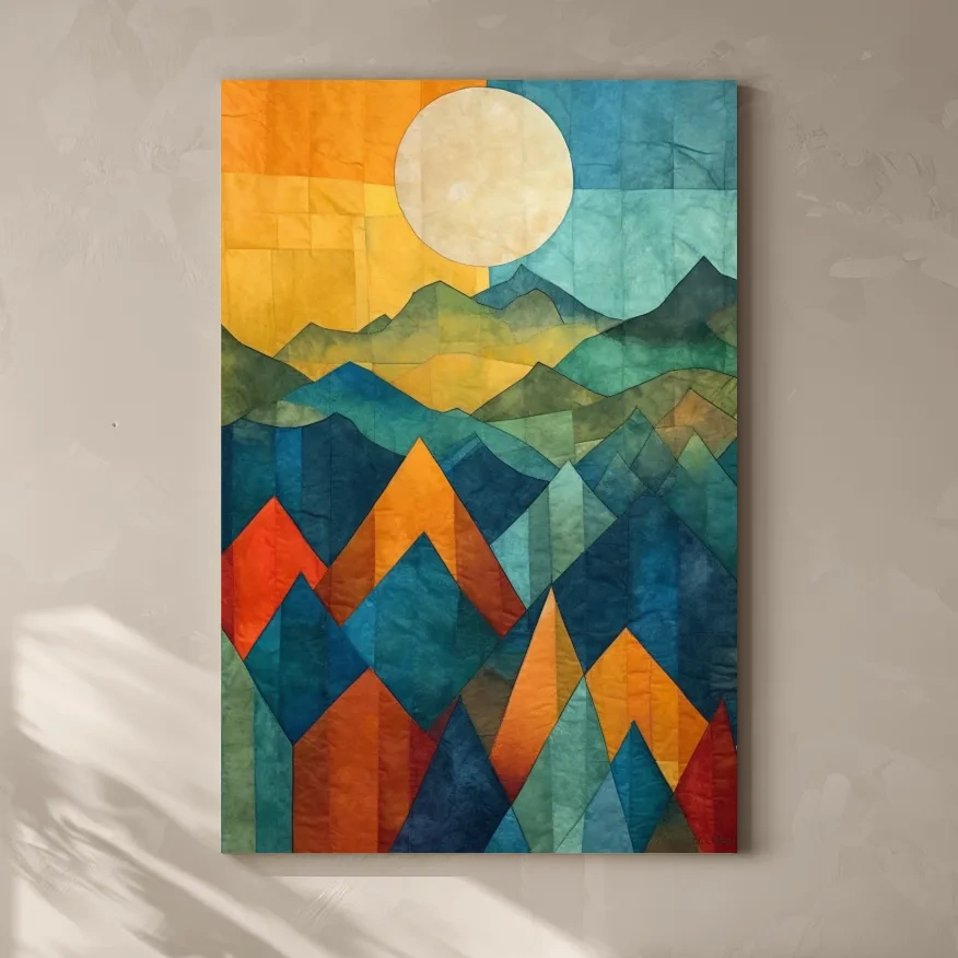 Abstract stained glass style mountain artwork