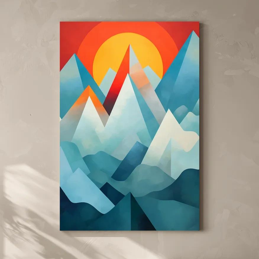 Abstract suprematism sunset mountain painting