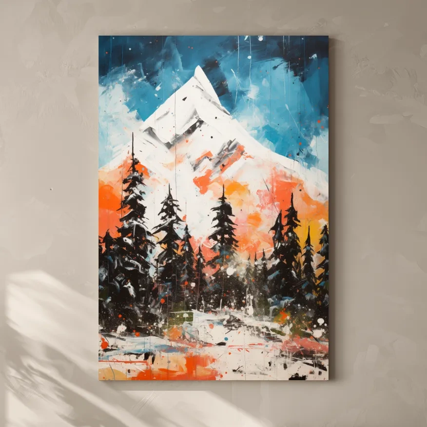 Textured rustic mountain painting