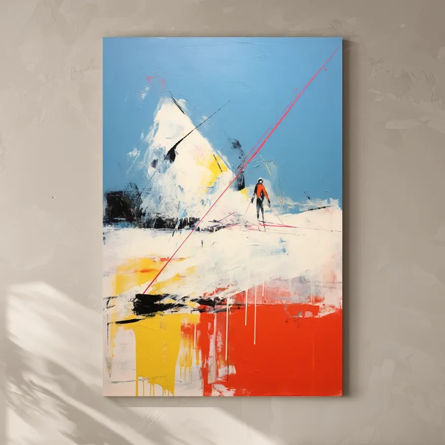 Expressionist style abstract painting of a skier
