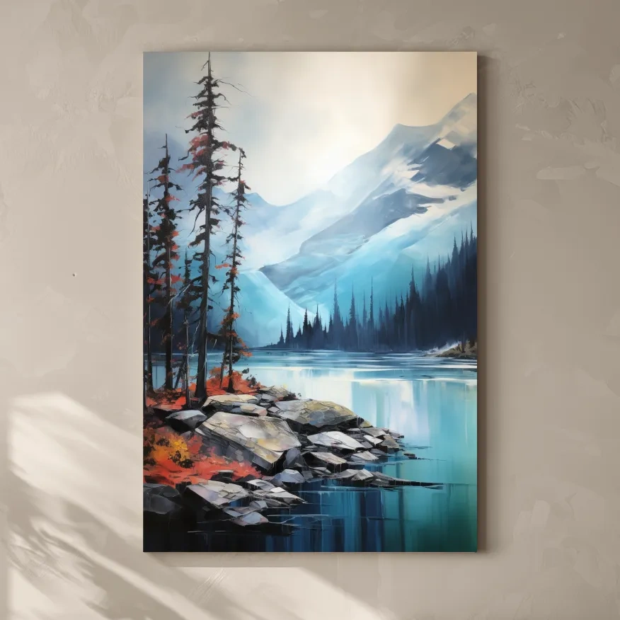 Turquoise Alpine Lake And Mountain Watercolor - Serene Forest Wall Art