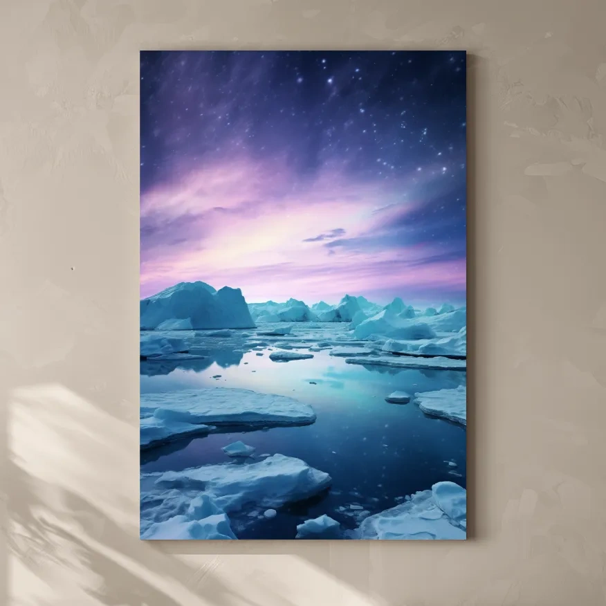 Ethereal Arctic Iceberg Aurora Sky - Dreamy Polar Seascape Wall Art