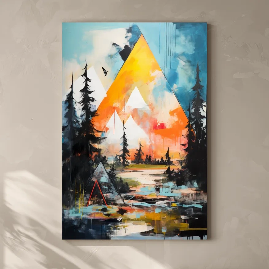 Abstract style painting art of geometric mountains