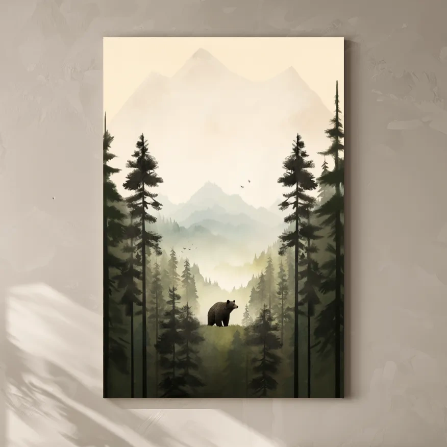 Serene art, a bear standing in the forest