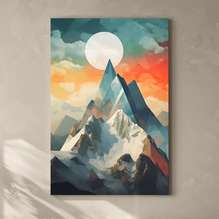 Suprematism Alpine Mountain Peak Sunrise - Abstract Landscape Wall Art