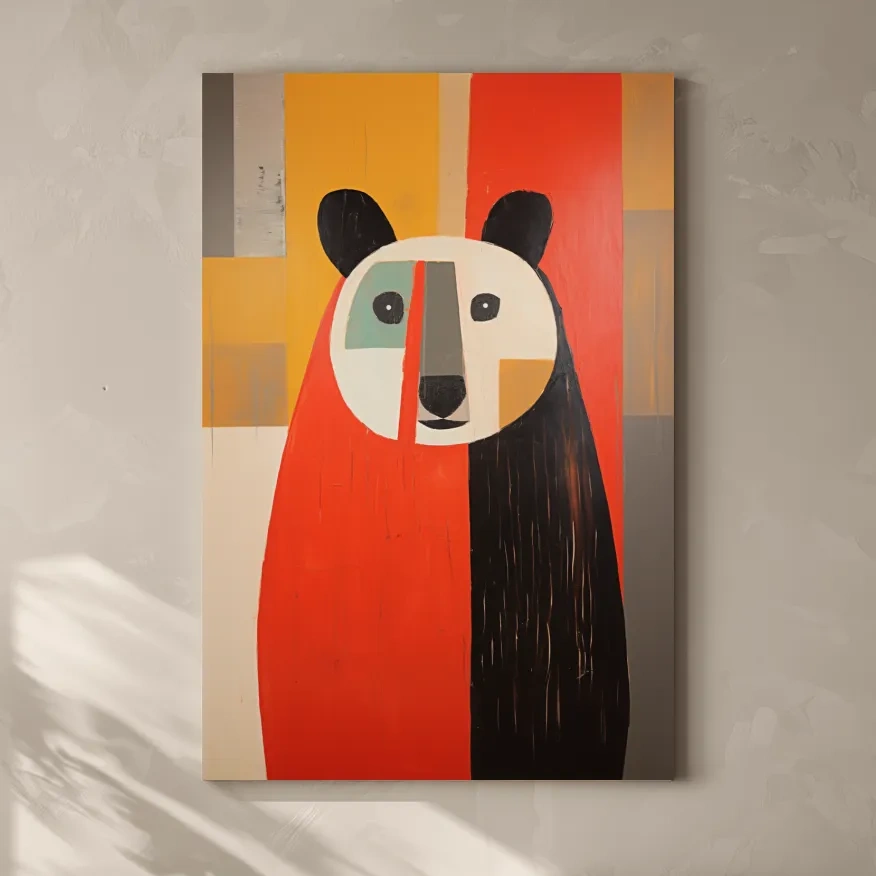 Quirky simplistic painting of a bear on wood