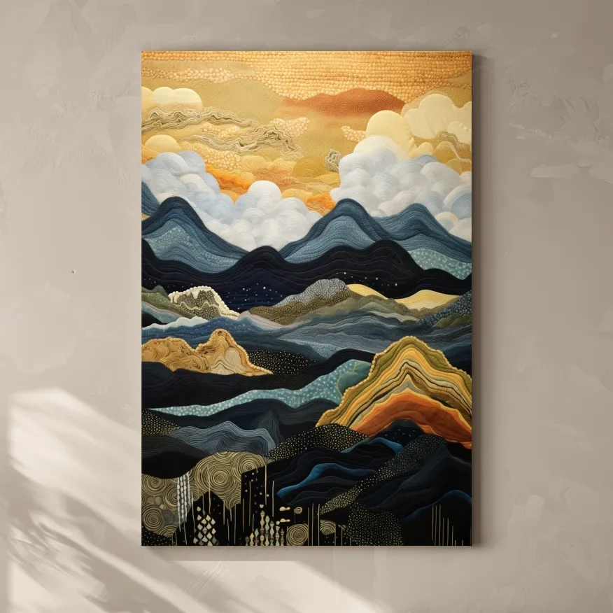 Textured Abstract Mountain Range Sunset - Layered Landscape Wall Art