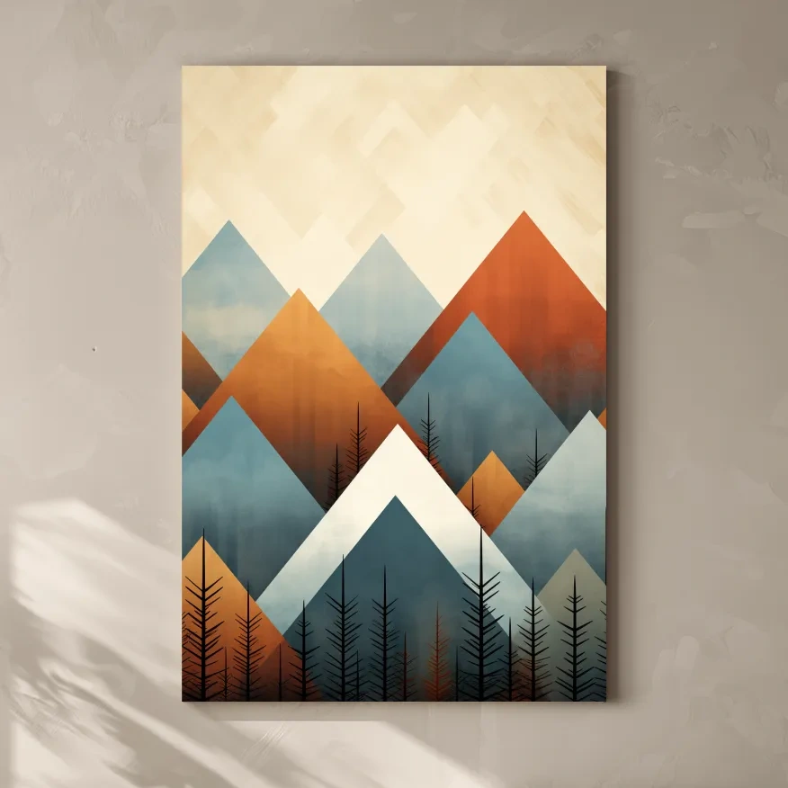 Geometric triangular mountain patterns - mid century style art