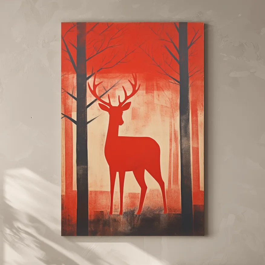 Rustic silhouette painting of a deer in the forest