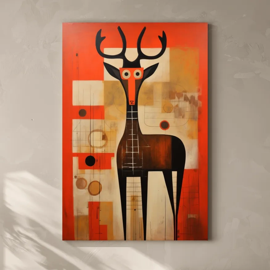 Funny quirky painting of a cartoon style deer